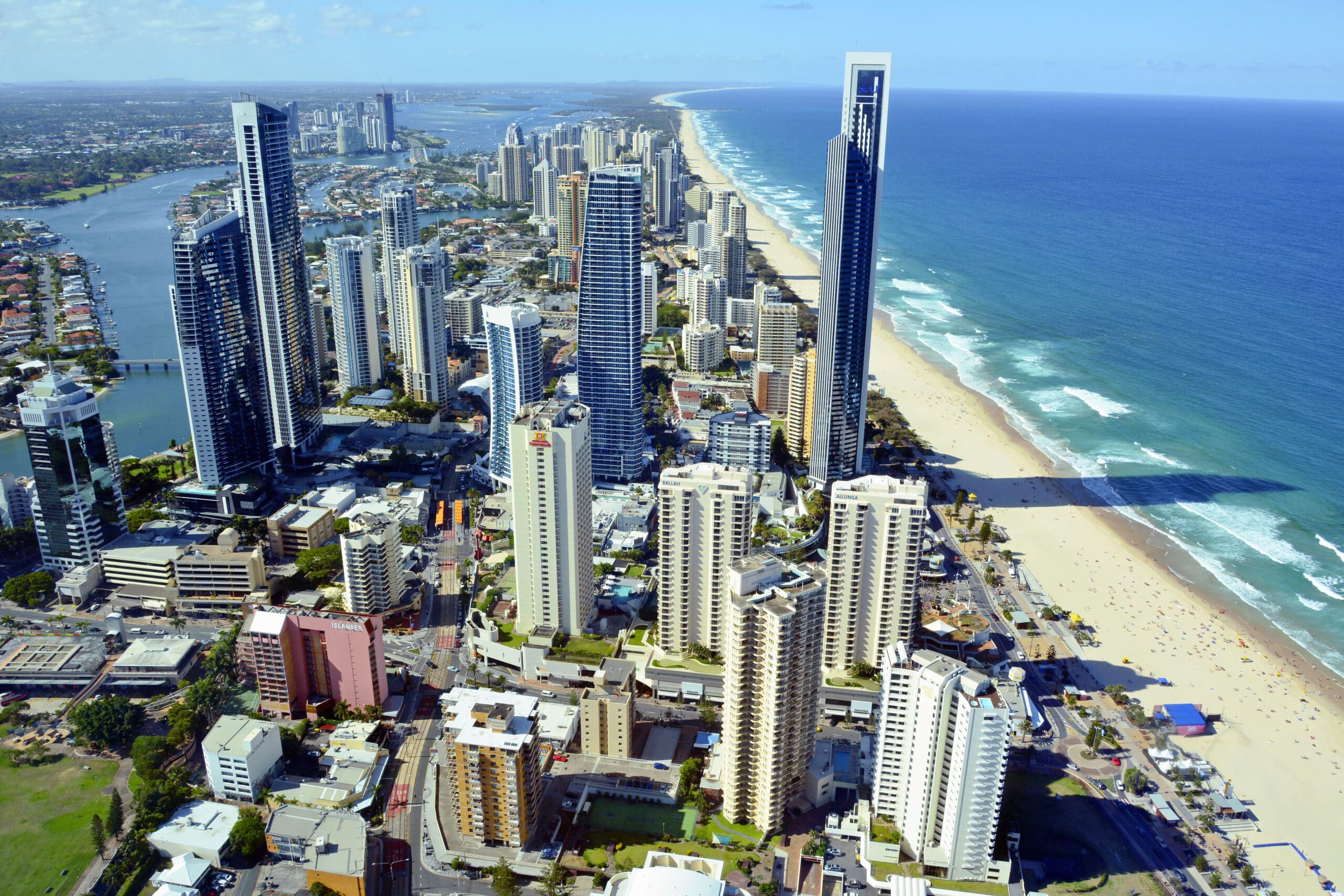 Surfers Paradise, Queensland, Australia -View over Surfers Paradise, with skyscrapers, commercial and residential buildings